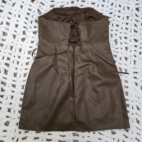 L.A. HEARTS PACSUN Chocolate Brown Faux Leather Corset Mini Dress - Size L. - Picture 6 of 14